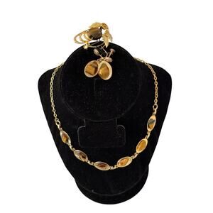 Vintage Clear Glass Leaf Beads Knotted Beads Necklace Earrings Set